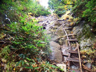 この付近は岩場になっていてハシゴなどあるが滑り易い