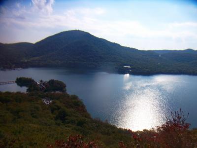 途中、大沼が見えた。天気はグッドだけど、ちょっと霞んでるかな