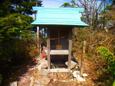 国土地理院地図によるとこの祠あたりが最高点なはず。この祠の裏側が展望良さそうだったので行ってみる