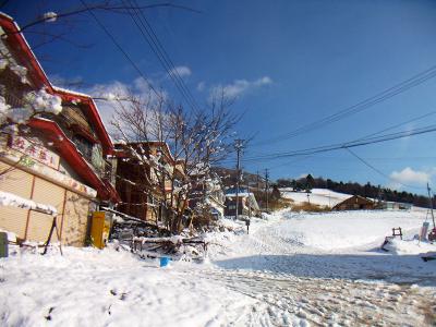 元スキー場だけあって建物が立ち並ぶが、どこもやっていない