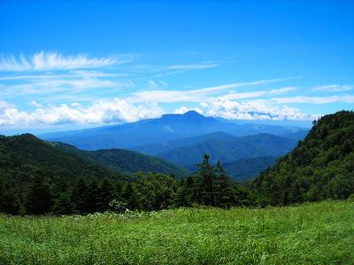 美ヶ原の駐車場付近からみた蓼科山。いつか登ってみたい