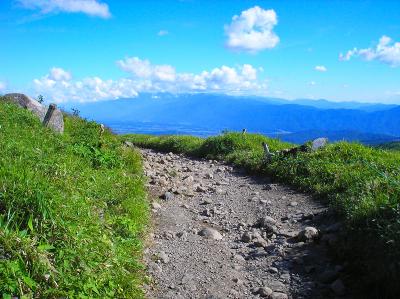 目的は達成したのでさっさと下山する。今回のこの道は素晴らしい。しかし百名山をこんなに簡単に登ってしまってよかったのだろうかと思った
