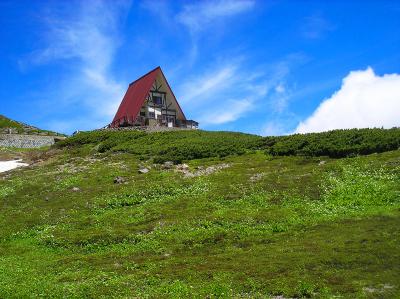畳平から剣ヶ峰に向かってスタート。こういう風景はアルプスの少女ハイジを連想させる