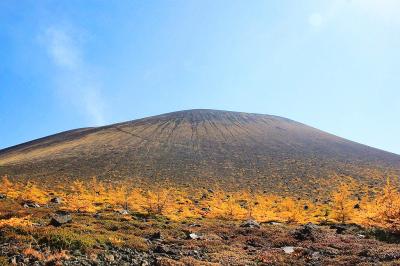 下から浅間山を見る