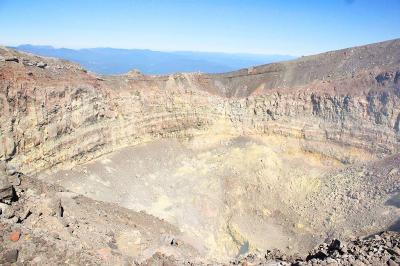 これは落ちたら終わりだと思いながら火口を見る