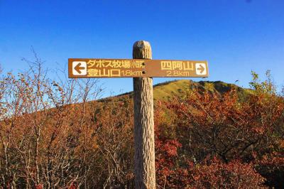 あと2.8kmからの道しるべ。この辺りから四阿山と根子岳のピークが見えた