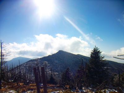弥山から見た八経ヶ岳。一旦下ってまた登る感じになる。独特の形をした山だな