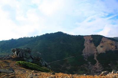 向こう側に一番高いと思われるピークがある。おそらくあそこに三角点があるんだろうけど立ち入り禁止なんだよね