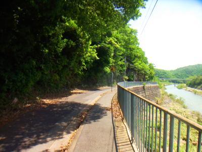 しばらく川沿いの道を歩いていく