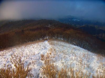 下山時、またススキの道を通っていく。ここ歩くの好きだけどまた雲がでてきた