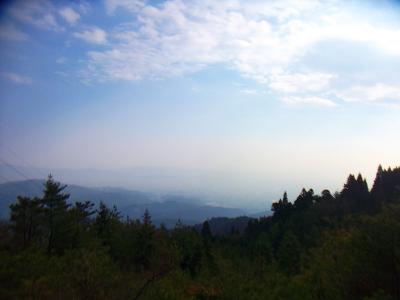 霞んでるけど京都の市街地が一望できる