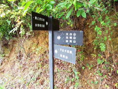 吉川峠。道標があるので青貝山のほうへ従がって下る