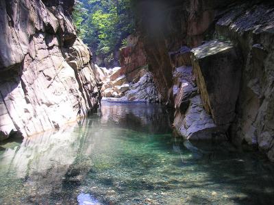 ちょっとしたゴルジュ。ここは深くはないけどゴルジュを沢で歩くのは初めて。というか全てが初めてなんだけどね