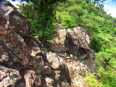 岩のトラバース地点。落ちるとアウトなので三点支持を意識しながら進んでいった