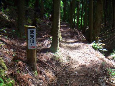 梵天山まで1.0km。登山口からまだ600mしかきてないのかな