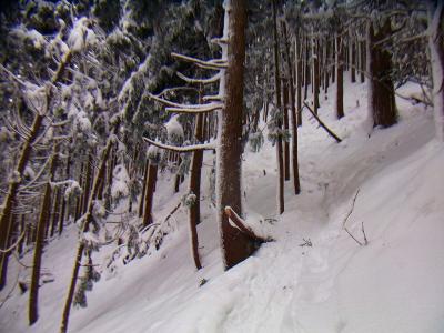 トレースもあって最初のうちはウォーミングアップ感覚で登っていけるけど、雪が固まってない