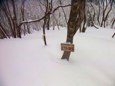 P846に到着。雪の量が増えてきている。問題はこの先からかも