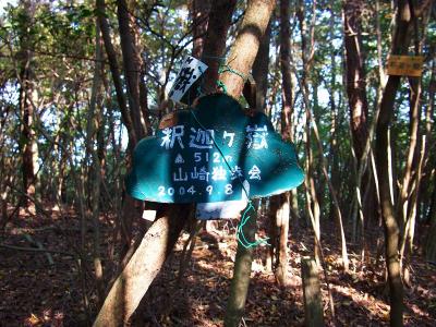 とにかく左のピークを目指して登っていけば釈迦ヶ岳山頂(512m)に到着する