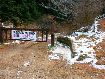 金剛山ロープウェイの手前にあるこの久留野林道入口のゲートから入っていく