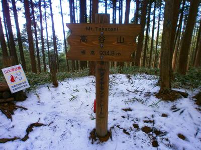 高谷山山頂(934.8m)に到着。この山頂には何もなくただ看板があるだけという感じだった