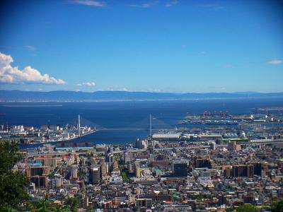 ズームして撮影。向こう側は大阪の南側の展望