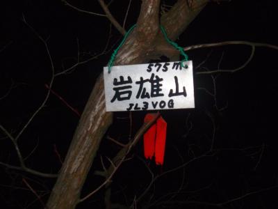 岩雄山山頂(575m)に到着。山頂はこういうプレートがあるのみだった
