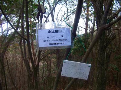 金毘羅山(561.1m)に到着。山頂にはプレートがあった