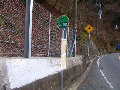空谷橋のバス停に到着。ここで今回は終了。林道歩きお疲れ様でしたという感じだった