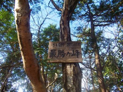 最勝ヶ峰(540m)に到着。木のプレートがあったけどすぐ古くなりそう