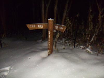 直進するとテイクオフ場のところまできた。今回は山頂の看板と雪夜景なのでテイクオフ場は立ち寄らない