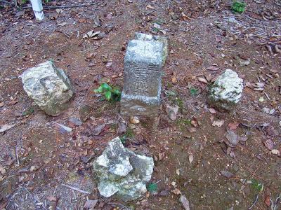 明神ヶ岳の三角点に到着。三角点がポツンとあるだけのようだ