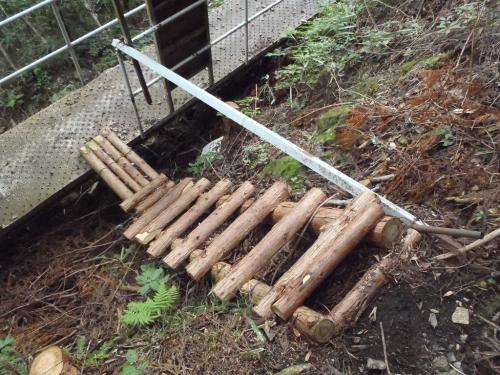 以前、鉄山を登ったときはこんな木の階段なんてなかったのに・・・この段階で14:30くらいで15:00まで通行止めなので30分待ちぼうけすることになる。