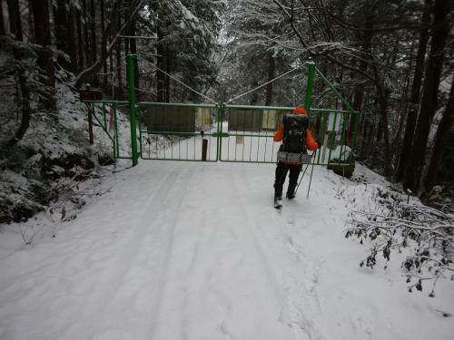 長い林道の終わり付近、ゲートまできました