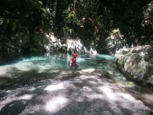 透き通った水で綺麗なのか、こまっちゃんも巻かずにそのまま突き進む
