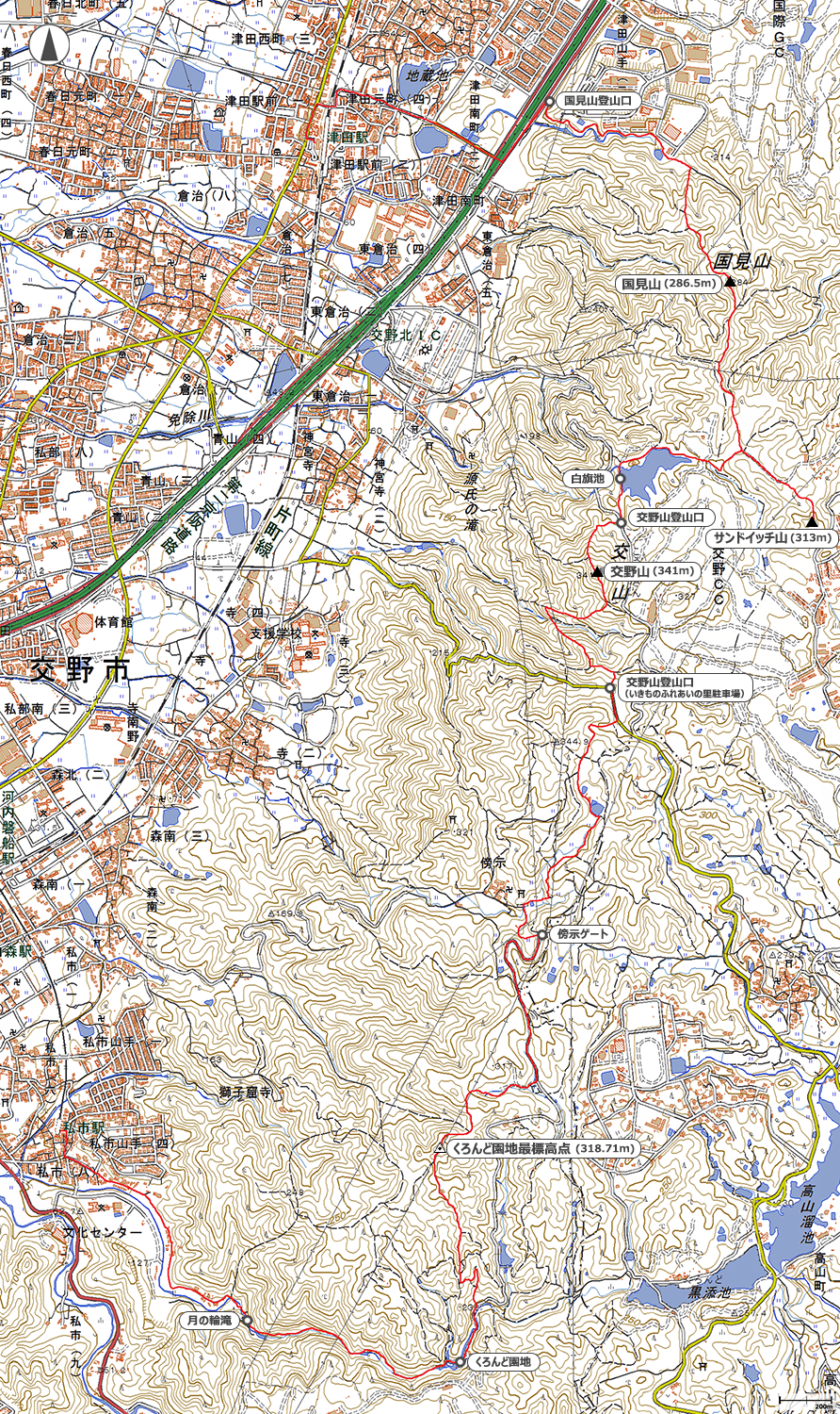 くろんど園地~交野山~国見山地図