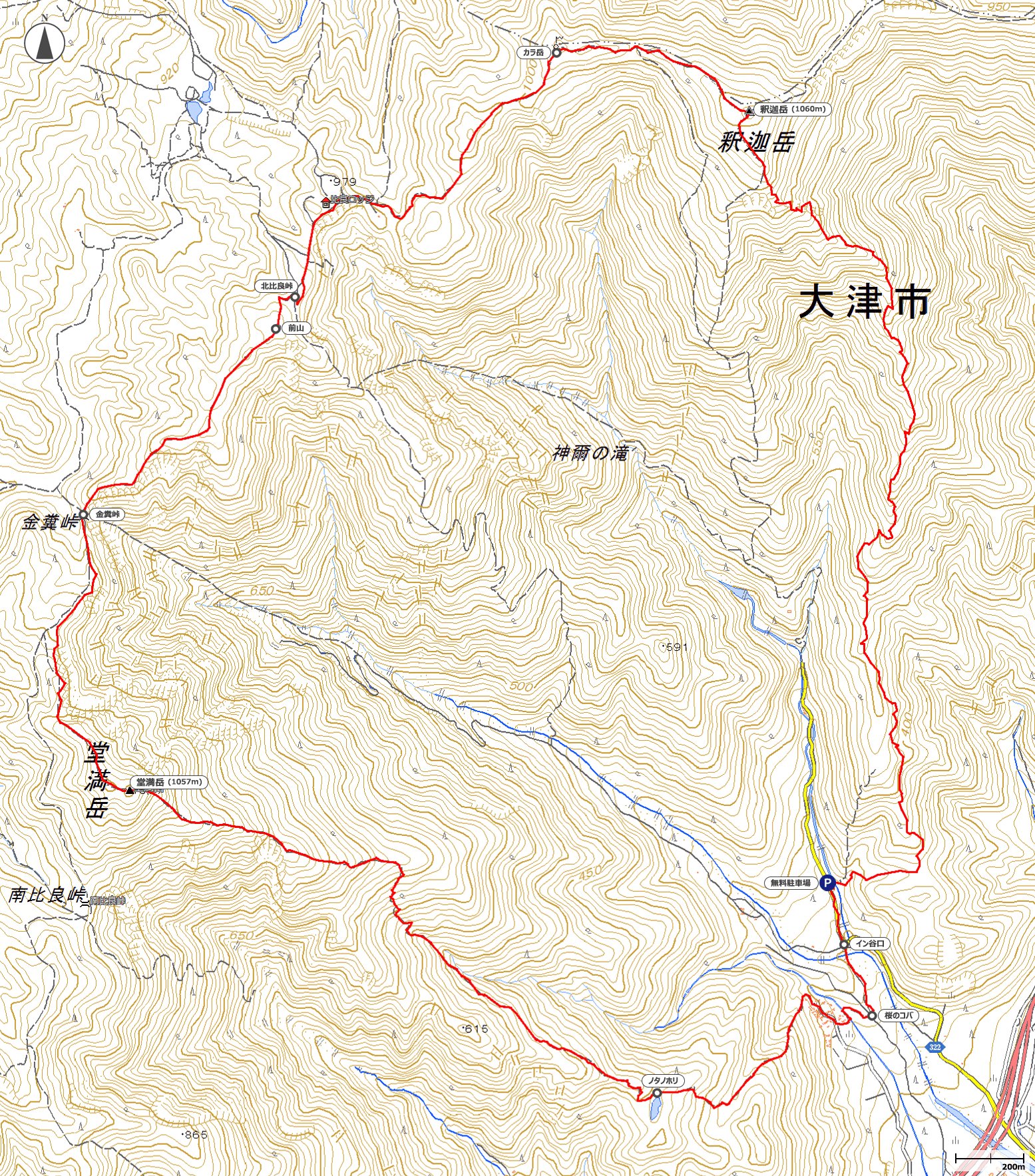 釈迦岳~堂満岳地図