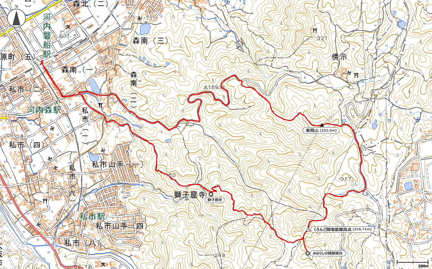 獅子窟寺~くろんど園地~東照山地図